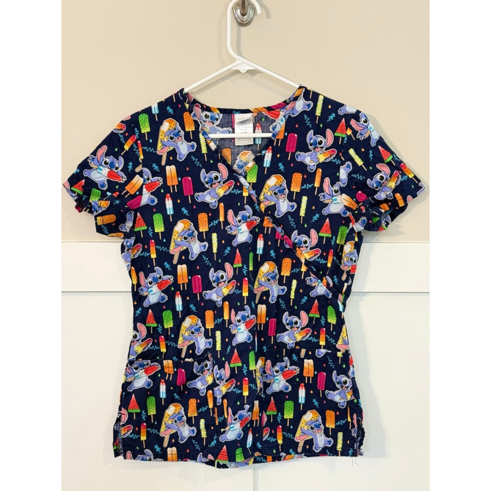 Disney Stitch Scrub Top Women’s Small Ice Cream Popsicle Print Nursing - Picture 2 of 4